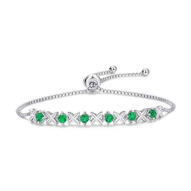 Sterling Silver Green Emerald Bracelet