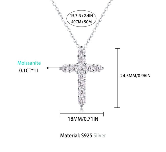 Sterling Silver diamond cross pendant necklace for women