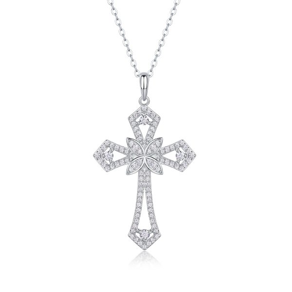 Gothic Cross Pendant Sterling Silver Clavicle Chain Necklace