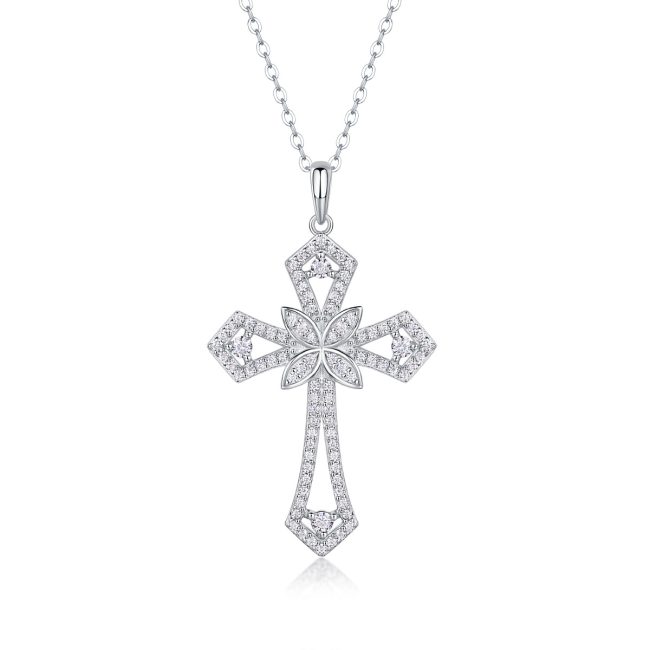 Gothic Cross Pendant Sterling Silver Clavicle Chain Necklace