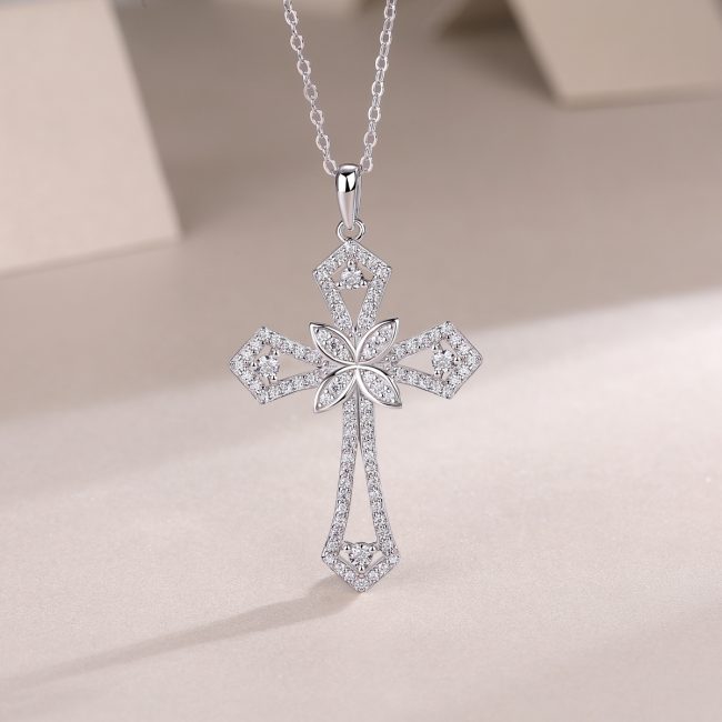Gothic Cross Pendant Sterling Silver Clavicle Chain Necklace