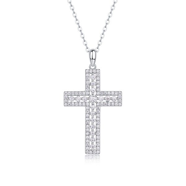 Diamond Cross Pendant Silver Necklace Amulette Pendant