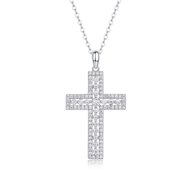 Diamond Cross Pendant Silver Necklace Amulette Pendant