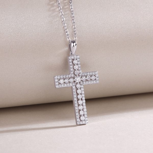 Diamond Cross Pendant Silver Necklace Amulette Pendant