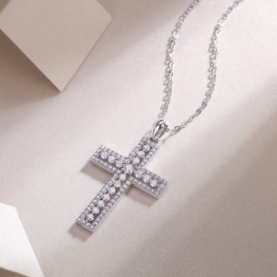 Diamond Cross Pendant Sterling Silver Necklace for Women