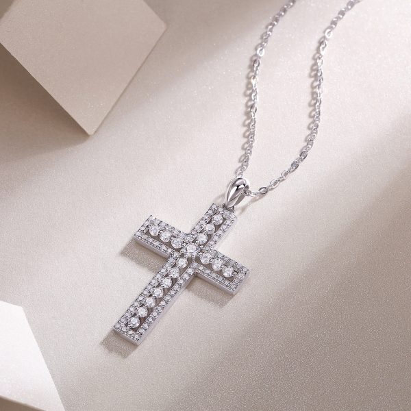 Diamond Cross Pendant Sterling Silver Necklace for Women