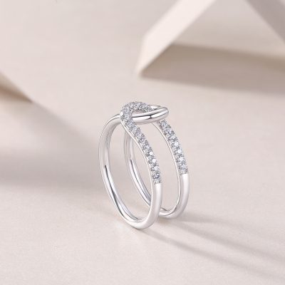Sterling Silver Diamond Double Band Ring