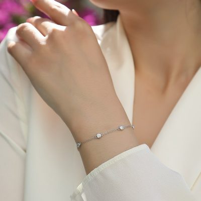 Sterling Silver Bezel Set Diamonds Bracelet alternate view