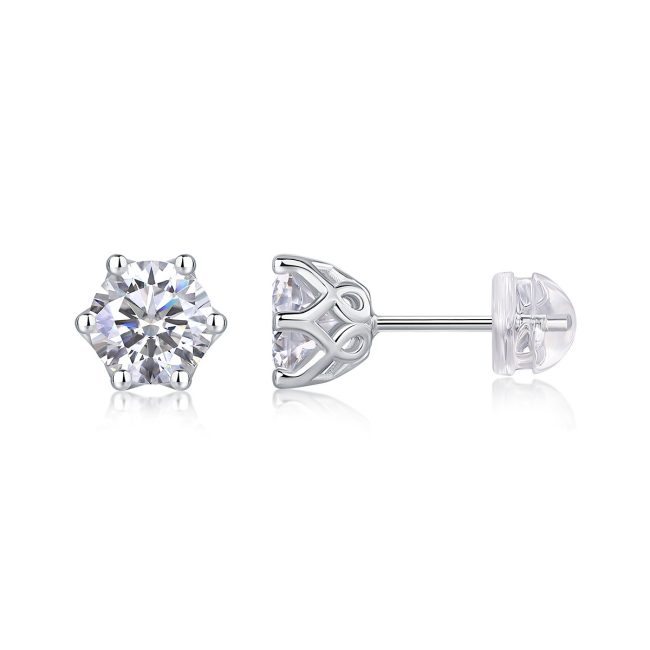 Basket-Set Solitaire Diamond Stud Earrings