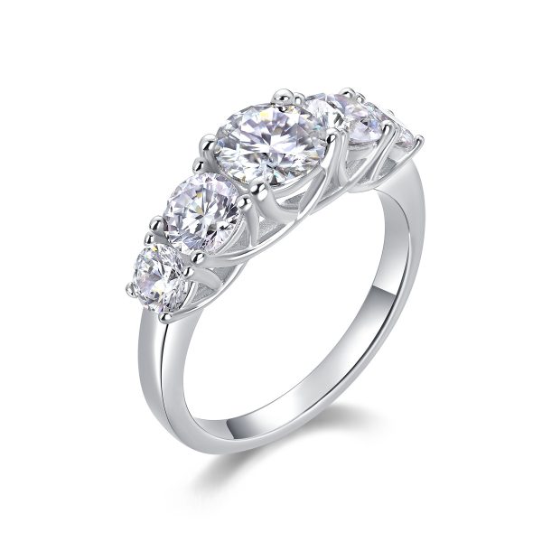 Women's 925 Sterling Silver Moissanite Five Stone Ring