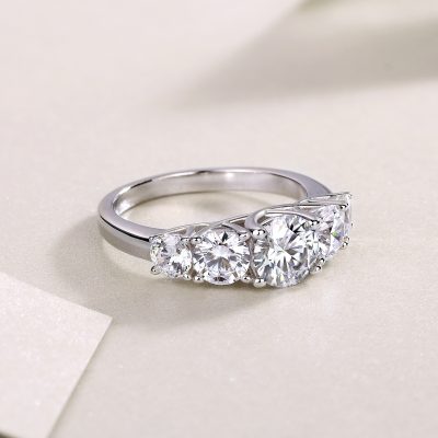 925 Sterling Silver Diamond Five Stone Ring