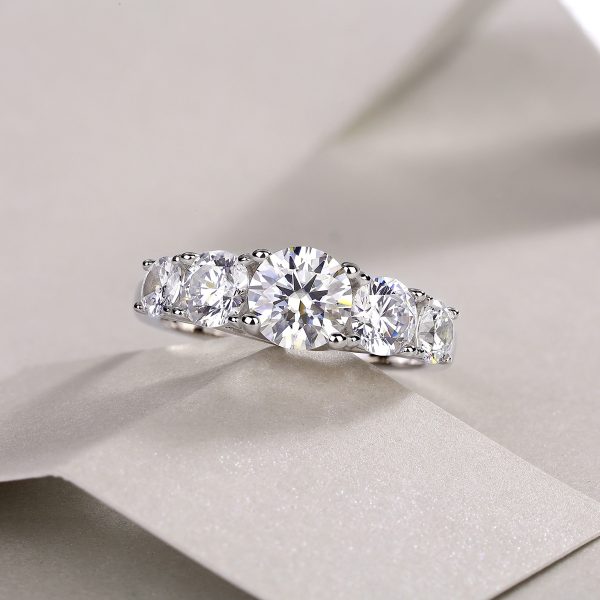 Diamond Five Stone Ring In 925 Sterling Silver