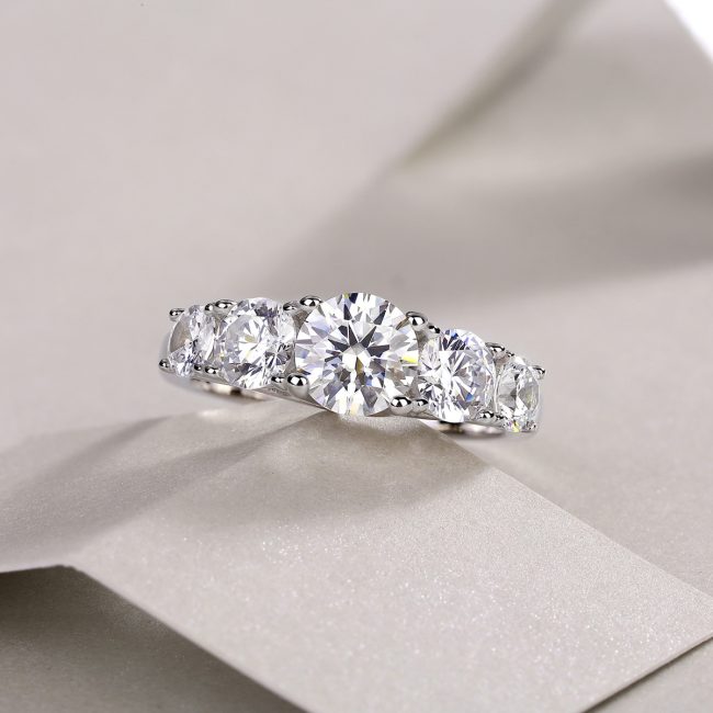 Diamond Five Stone Ring In 925 Sterling Silver