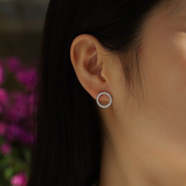Classic Diamond Circle Stud Earrings - Image 2