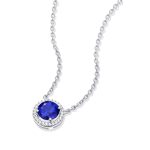 Collier pendentif classique en argent sterling avec saphir bleu rond
