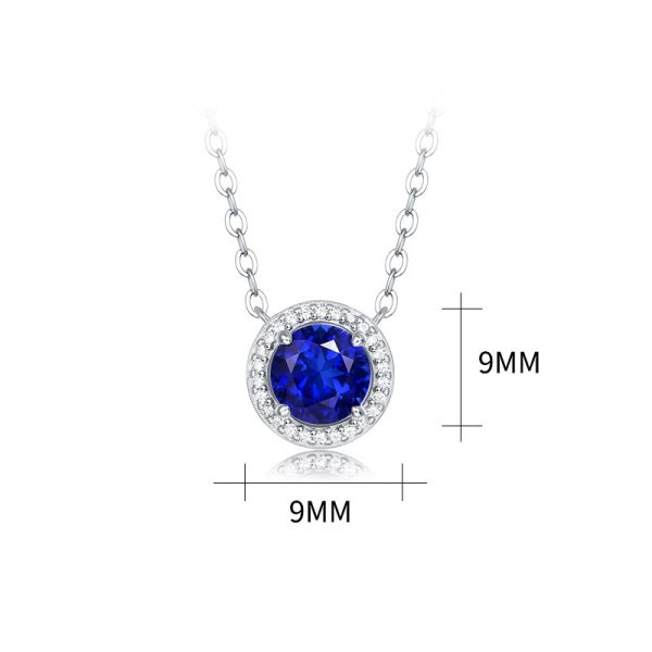 Sterling Silver Classic Round Blue Sapphire Pendant Necklace - Image 6