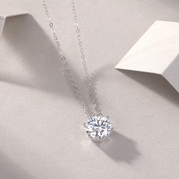 Classic Round Diamond Solitaire Pendant In Sterling Silver - Image 5
