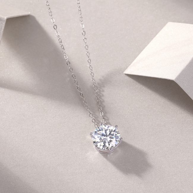 Classic Round Diamond Solitaire Pendant In Sterling Silver - Image 5