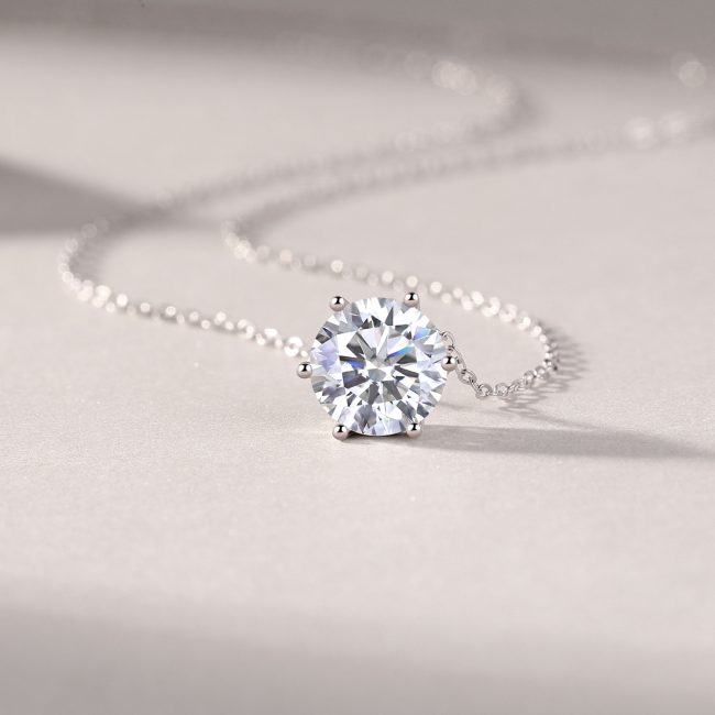Classic Round Diamond Solitaire Pendant In Sterling Silver