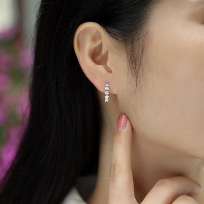 five stone classic sterling silver hoop earrings women