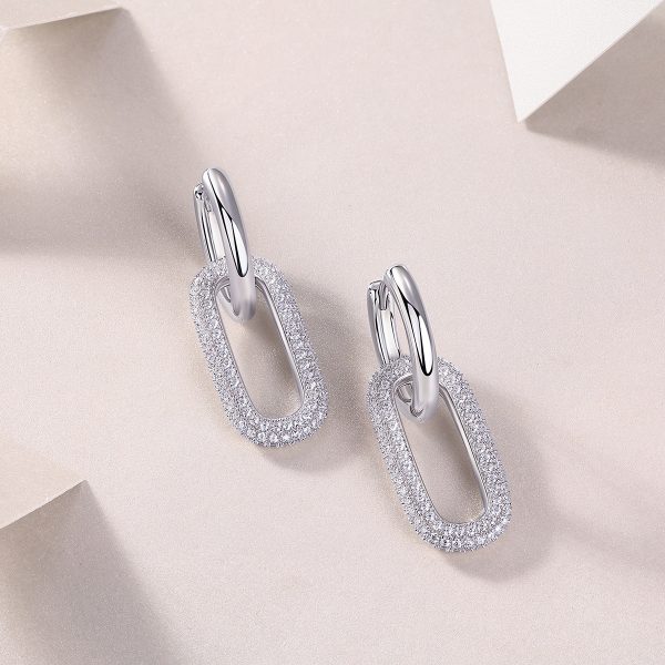 Double Hoop Diamond Drop Earrings For Women - Image 5