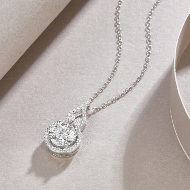 Infinity Halo Pendant Necklace Diamond Silver - Image 5