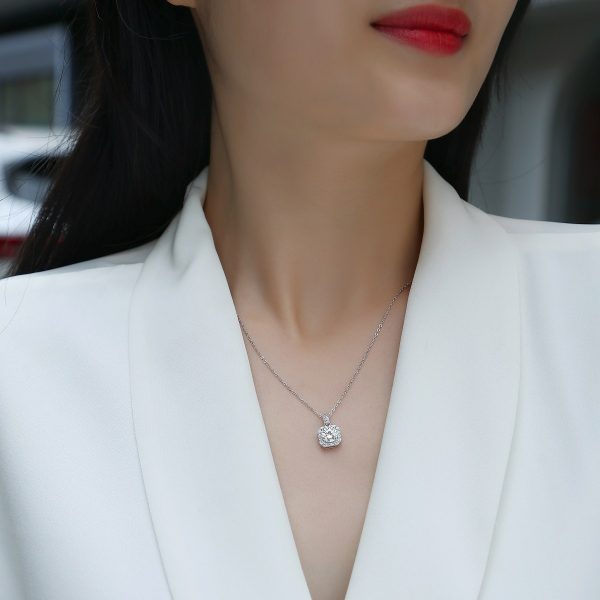 Diamond Floating Halo Solitaire Pendant Necklace - Image 2
