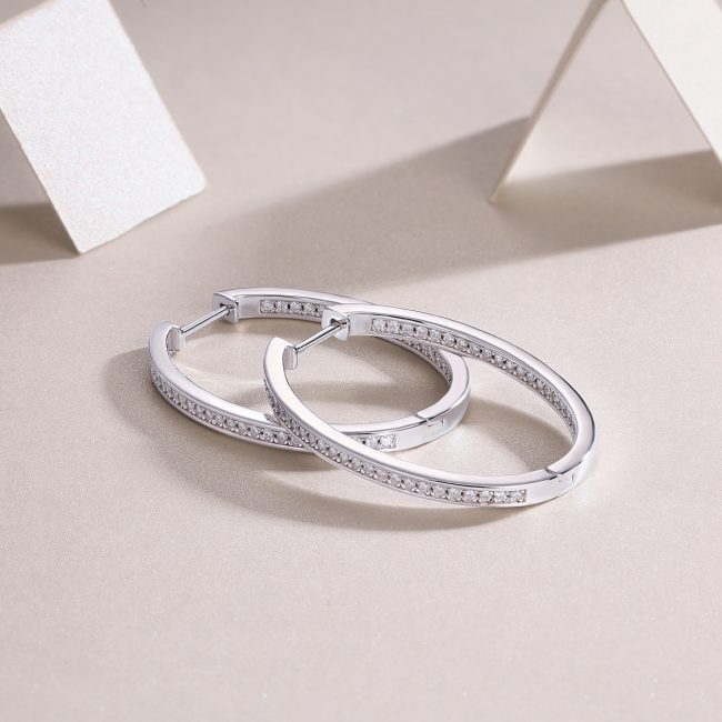 Design Princess Cut Sterling Silver Hoop Earrings
