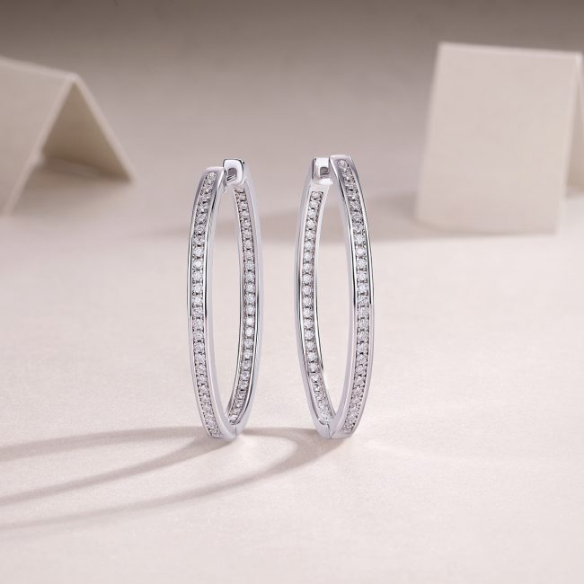 Design Princess Cut Sterling Silver Hoop Earrings