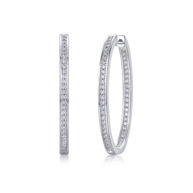Design Princess Cut Sterling Silver Hoop Earrings