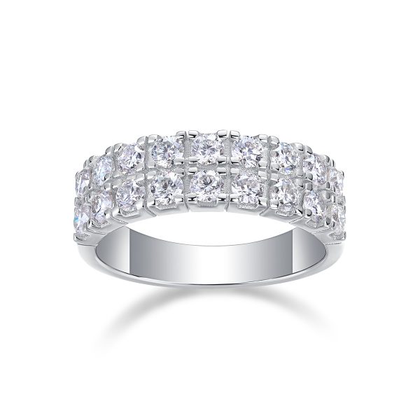 Double Row Diamond Wedding Ring In Sterling Silver