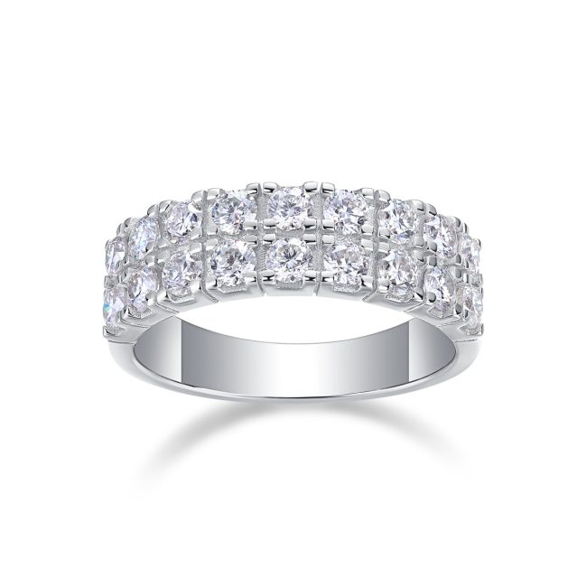 Double Row Diamond Wedding Ring In Sterling Silver