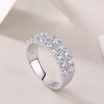 Sterling Silver Diamond Double Row Wedding Ring