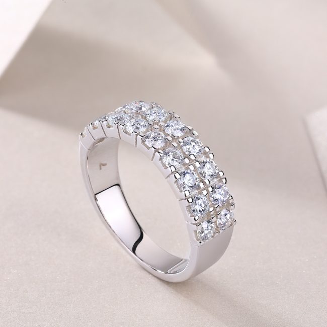 Sterling Silver Diamond Double Row Wedding Ring