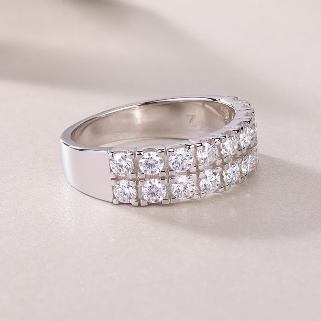 Sterling Silver Double Row Diamond Wedding Ring