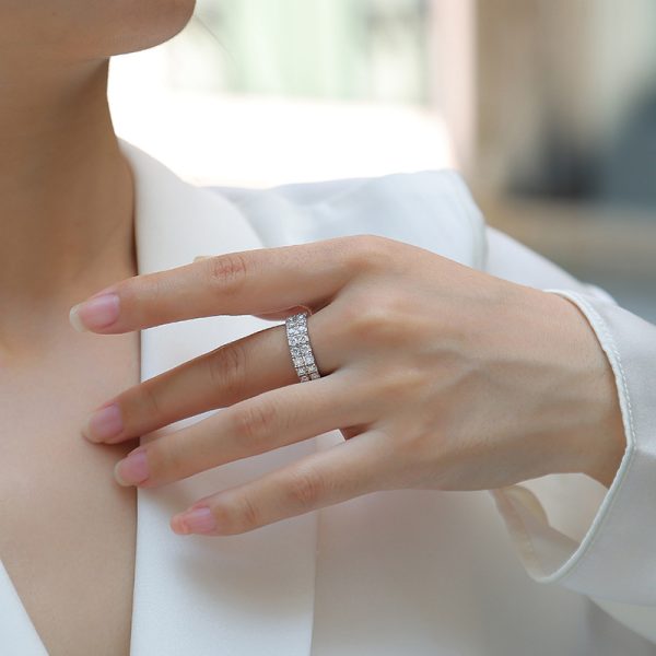 Sterling Silver Double Row Diamond Ring For Women