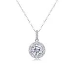 Collar con colgante de plata de ley con halo de diamantes