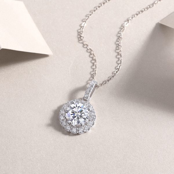 Sterling Silver Diamond Halo Pendant Necklace - Image 5