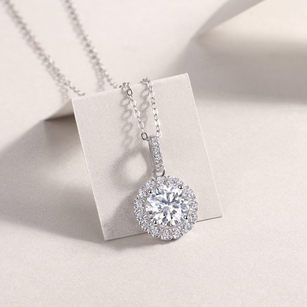 Sterling Silver Diamond Halo Pendant Necklace - Image 4
