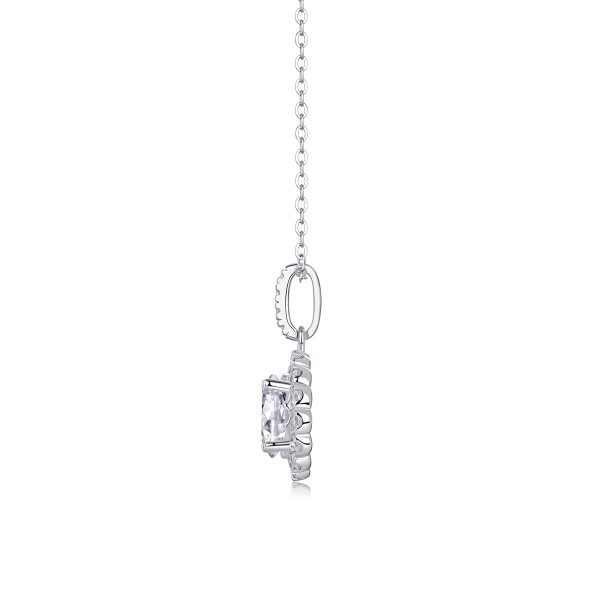 Sterling Silver Diamond Halo Pendant Necklace - Image 6