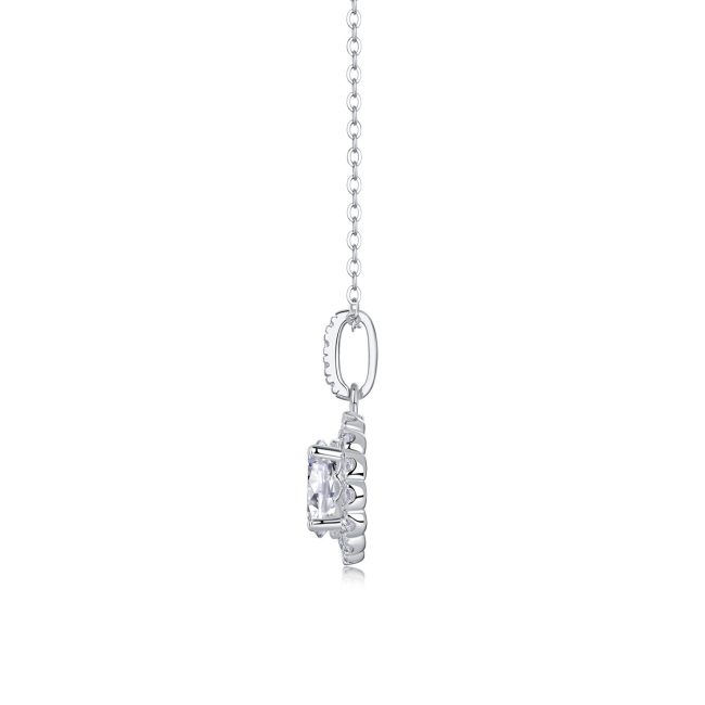 Sterling Silver Diamond Halo Pendant Necklace - Image 6