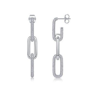 Diamond Link Dangling silver drop earrings