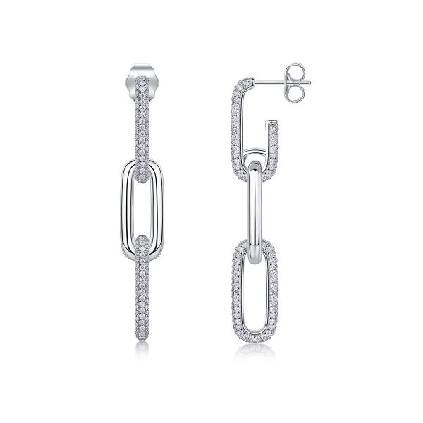 Diamond Link Dangling silver drop earrings