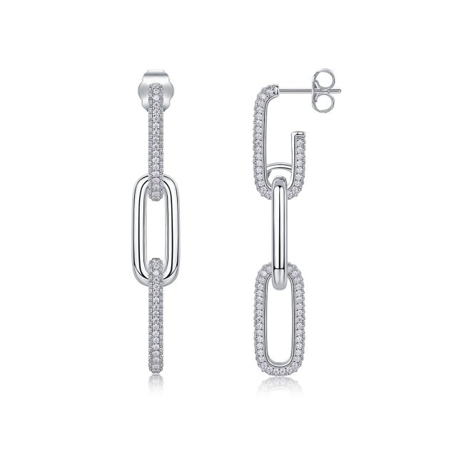 Diamond Link Dangling silver drop earrings