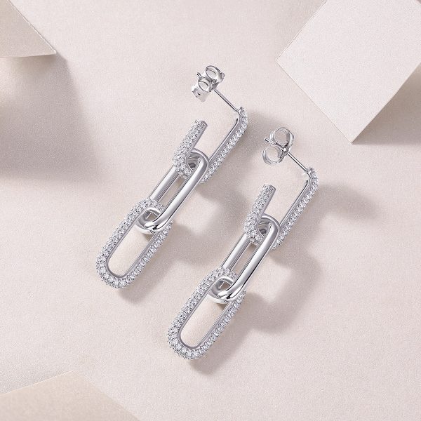 Diamond Link Dangling silver drop earrings