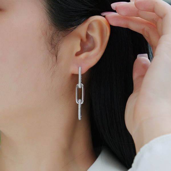 Diamond Link Dangling silver drop earrings