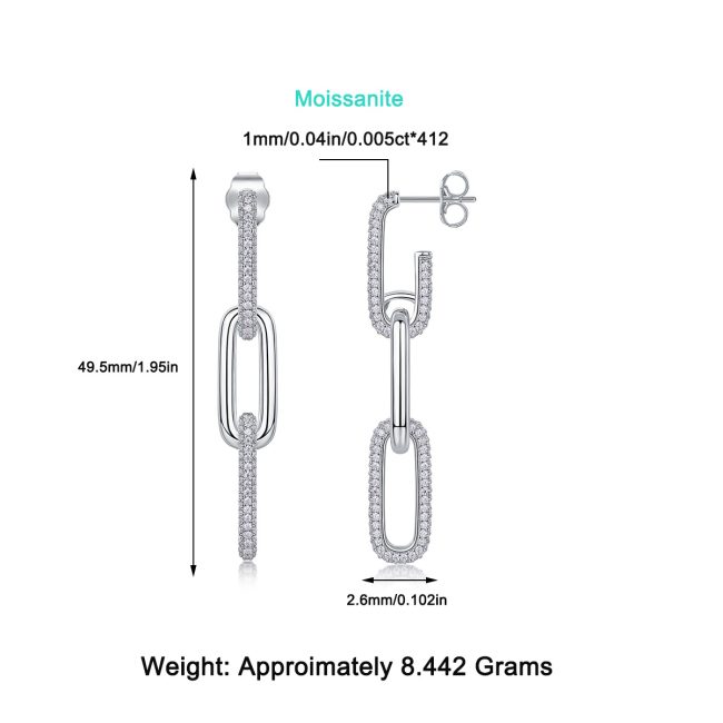 Diamond Link Dangling silver drop earrings