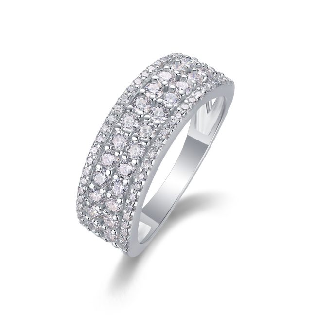 Multi Row Diamond Band in Sterling Silver