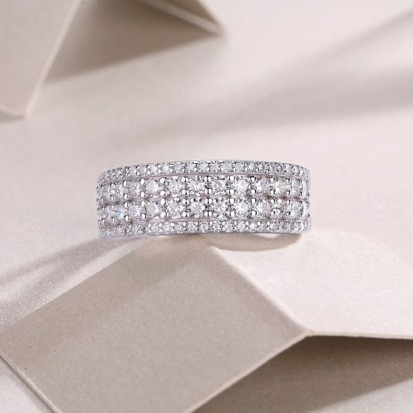 Sterling Silver Multi Row Diamond Band For Women