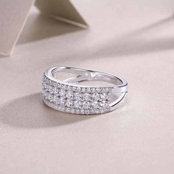 Sterling Silver Multi Row Diamond Ring For Women